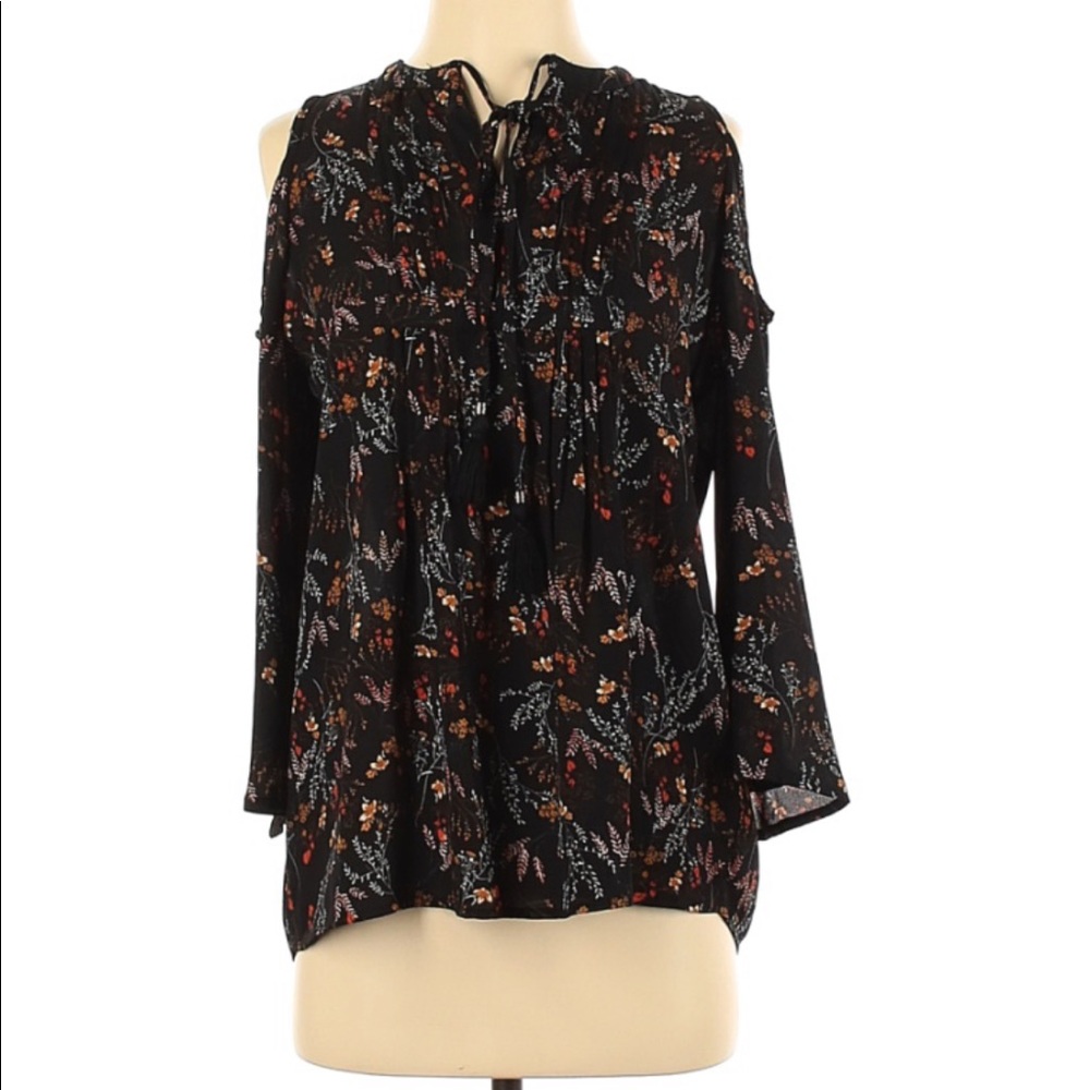Philosophy Black Floral Cold Shoulder Blouse sz. S - Picture 1 of 3